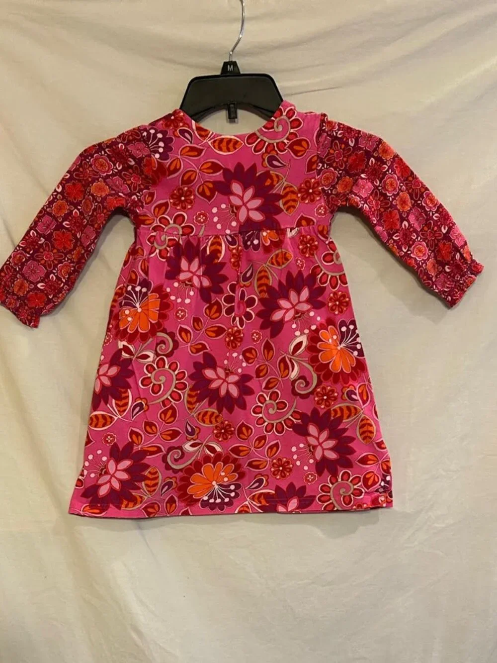 Hanna Andersson Girls Size 3 90cm Pink Flower Long Sleeve Ruched Front Dress